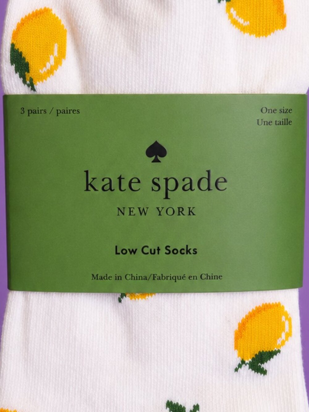 KATE SPADE New York Lemon Print Low Cut Socks 3 Pair Pack NWT - Picture 2 of 8